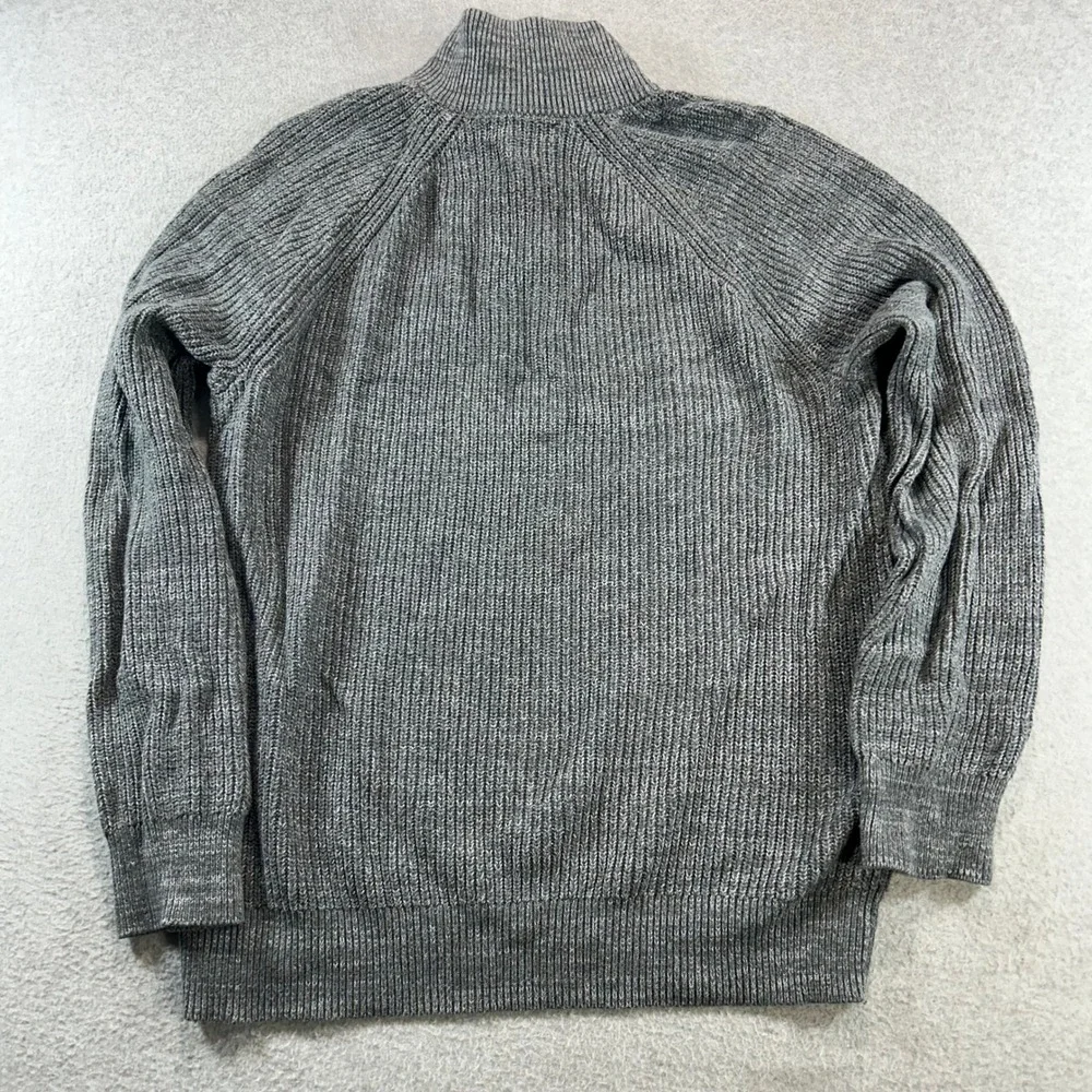 Banana Republic Sweater Mens Large Gray Mock Neck Snap Rib Knit Chunky Cotton